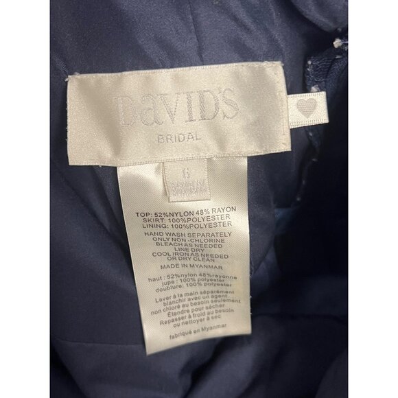 David's Bridal Brides Maid Navy Halter Neck Lace & Chiffon Dress - Size 6 Prom - Picture 13 of 16